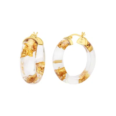 Gold & Honey Women's Gold Leaf Huggie Hoop Earrings In Clear In White