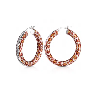 Gold & Honey Women's Gold Leopard Print Diamond Cut Hoop Earrings