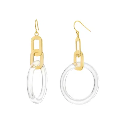 Gold & Honey Women's Gold Link Drop Earrings In Clear In Silver