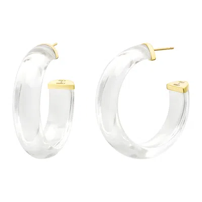 Gold & Honey Women's Gold Medium Illusion Hoops In Clear In White