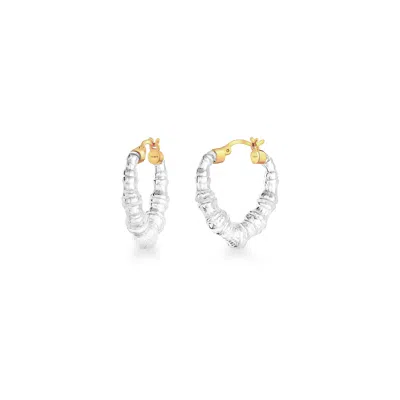 Gold & Honey Women's Gold Mini Clear Heart Bamboo Hoop Earrings In Metallic