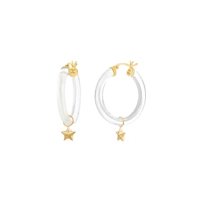 Gold & Honey Women's Gold Mini Star Charm Hoop Earrings In White