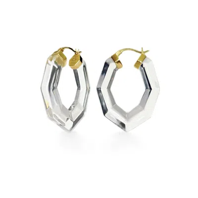 Gold & Honey Women's Gold Pear Gemstone Lucite Hoop Earrings In Clear In Metallic