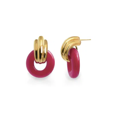 Gold & Honey Women's Gold / Pink Donut Door Knocker Earrings In Pink Flamingo In Multi