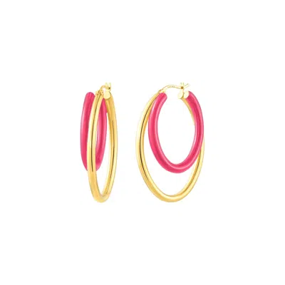 Gold & Honey Women's Gold / Pink Double Oval Enamel Hoop Earrings In Pink