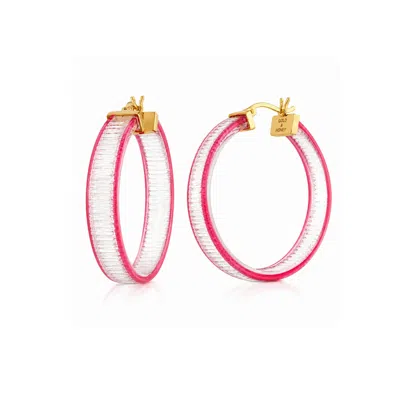 Gold & Honey Women's Gold / Pink Flat Illusion Diamond Cut Lucite Hoop Earrings In Clear In Gold/pink