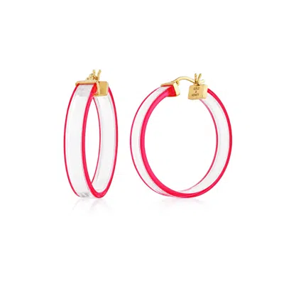 Gold & Honey Women's Gold / Pink Flat Illusion Lucite Hoop Earrings In Clear In Gold/pink