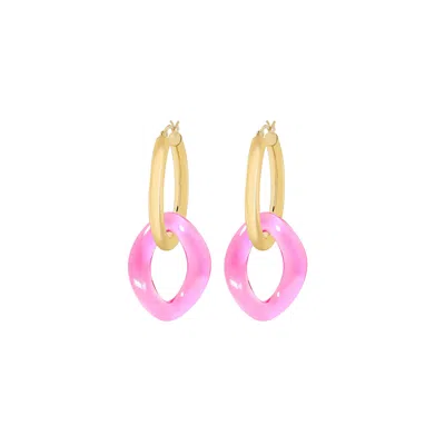 Gold & Honey Women's Gold / Pink Gold And Lucite Curb Link Drop Hoop Earrings In Pink
