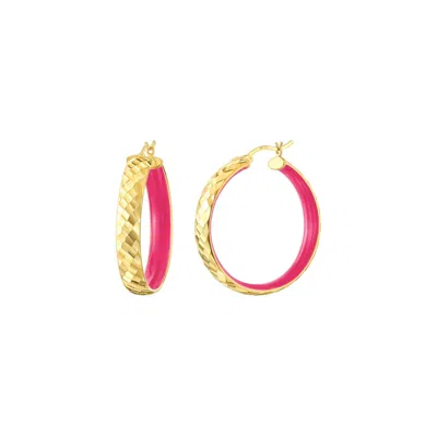 Gold & Honey Women's Gold / Pink Hammered Hoop Earrings In Pink Enamel