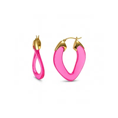 Gold & Honey Women's Gold / Pink Pink Tourmaline Curb Link Lucite Birthstone Hoop Earrings