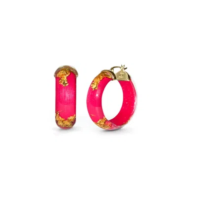 Gold & Honey Women's Gold / Pink / Purple 24k Gold Leaf Huggie Hoop Earrings In Pink