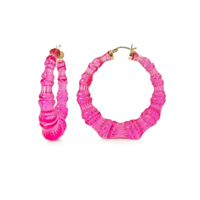 Gold & Honey Women's Gold / Pink / Purple Bamboo Hoop Earrings In Electric Pink