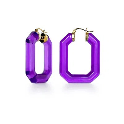Gold & Honey Women's Gold / Pink / Purple Emerald Gemstone Lucite Hoop Earrings In Purple