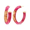Gold & Honey Women's Gold / Pink / Purple Large Faceted 24k Gold Leaf Lucite Hoops In Pink