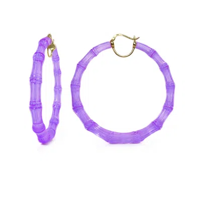 Gold & Honey Women's Gold / Pink / Purple Xl Bamboo Hoop Earrings In Purple Grape