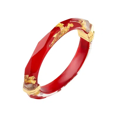 Gold & Honey Women's Gold / Red 24k Gold Leaf Lucite Bangle In Carnelian Red In Multi