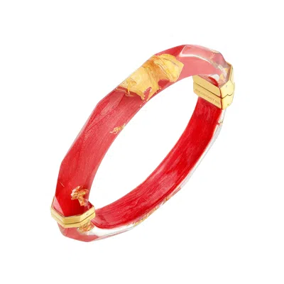 Gold & Honey Women's Gold / Red 24k Gold Leaf Lucite Bangle In Watermelon Red