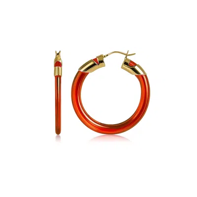 Gold & Honey Women's Gold / Red Garnet Classic Flat Lucite Birthstone Hoop Earrings
