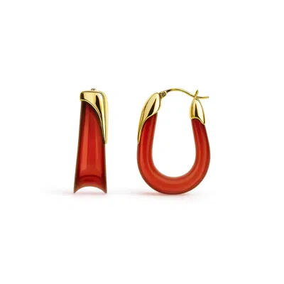 Gold & Honey Women's Gold / Red Garnet Sculpted U Lucite Birthstone Hoop Earrings