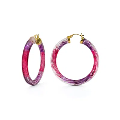 Gold & Honey Women's Gold / Red / Pink Red & Purple Ombre Hoop Earrings In Multi