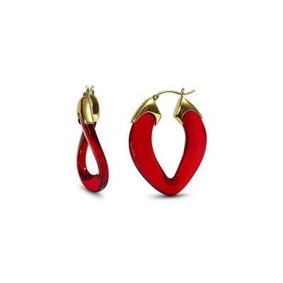 Gold & Honey Women's Gold / Red Ruby Red Curb Link Lucite Birthstone Hoop Earrings In Multi