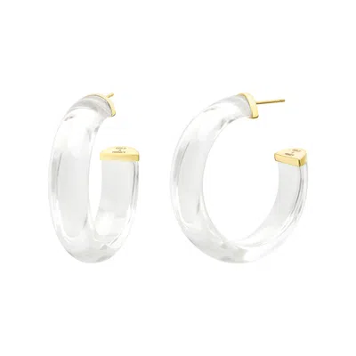 Gold & Honey Women's Gold Small Clear Illusion Hoop Earrings In White