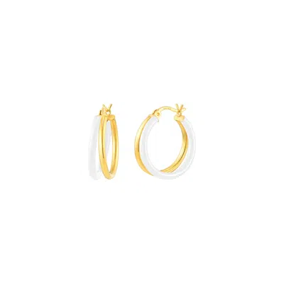 Gold & Honey Women's Gold / White Double Hoop Earrings In White Enamel