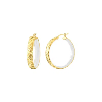 Gold & Honey Women's Gold / White Hammered Hoop Earrings With White Enamel