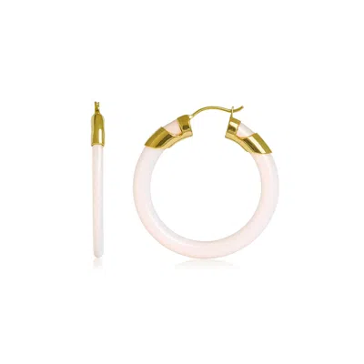 Gold & Honey Women's Gold / White Pearl Classic Flat Lucite Birthstone Hoop Earrings
