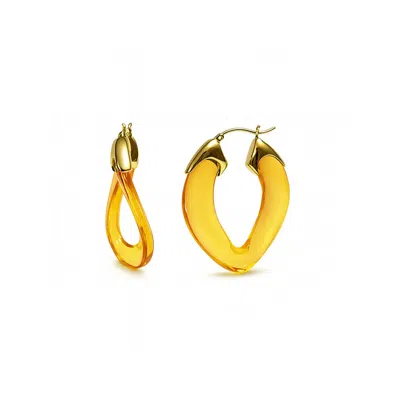 Gold & Honey Women's Gold / Yellow Citrine Curb Link Lucite Birthstone Hoop Earrings