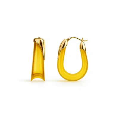 Gold & Honey Women's Gold / Yellow Citrine Sculpted U Lucite Birthstone Hoop Earrings