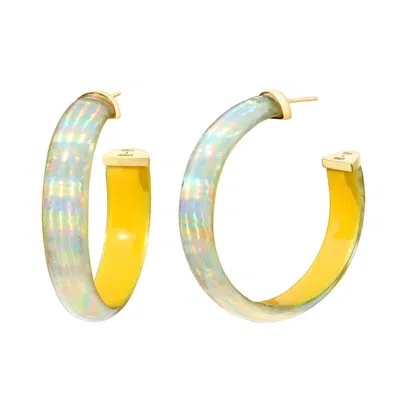 Gold & Honey Women's Gold / Yellow Medium Iridescent Lucite Hoops In Yellow In Gold/yellow