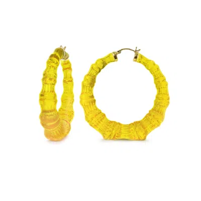 Gold & Honey Women's Gold / Yellow / Orange Bamboo Hoop Earrings In Lemon Yellow