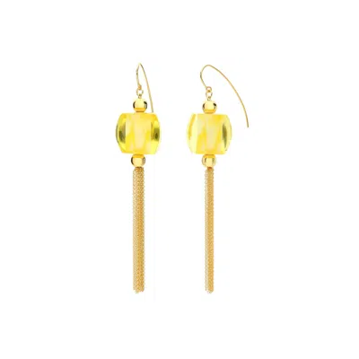 Gold & Honey Women's Gold / Yellow / Orange Tassel Bead Drop Earrings In Lemon Yellow In Multi