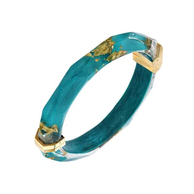 Gold & Honey Women's Green / Blue / Gold 24k Gold Leaf Lucite Bangle In Teal Green In Multi