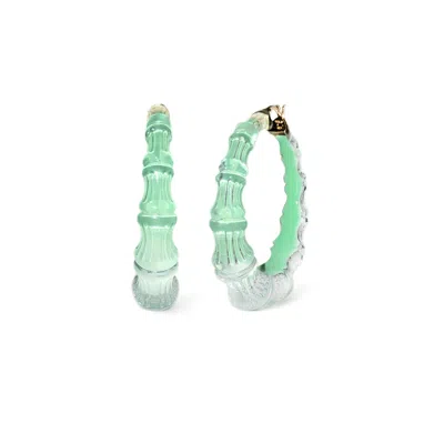 Gold & Honey Women's Green / Gold Bamboo Illusion Hoop Earrings In Mint Green In Multi