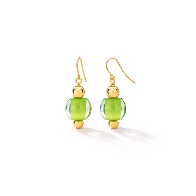 Gold & Honey Women's Green / Gold Bead Drop Earrings In Green Marble