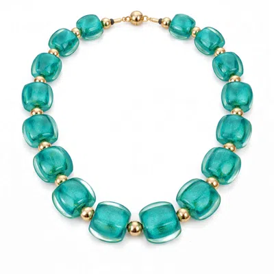Gold & Honey Women's Green / Gold Beaded Lucite Necklace For After Hours In Teal