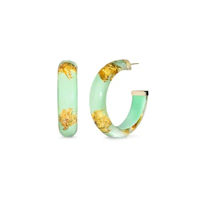 Gold & Honey Women's Green / Gold Gold Leaf Hoop Earrings In Mint Green In Multi