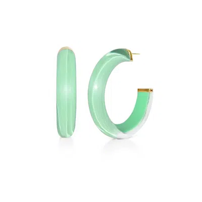 Gold & Honey Women's Green / Gold Medium Illusion Hoops In Mint Green