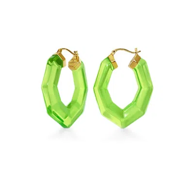 Gold & Honey Women's Green / Gold Pear Gemstone Lucite Hoop Earrings In Green
