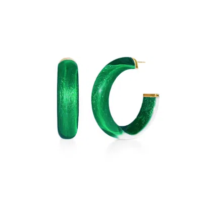 Gold & Honey Women's Green / Gold Small Illusion Hoops In Emerald Green