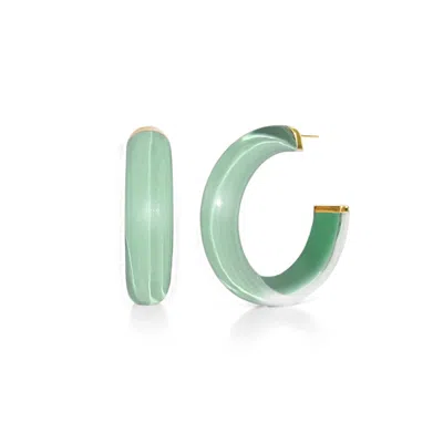 Gold & Honey Women's Green / Gold Small Illusion Hoops In Moody Jade In Blue