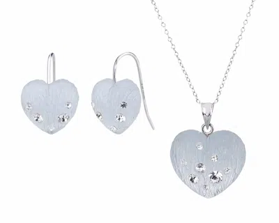 Gold & Honey Women's Handcrafted Lucite And Crystals Drop Heart Earrings And Pendant Necklace Set In Ice Blue