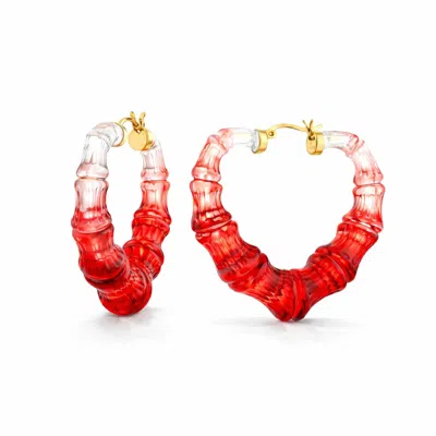 Gold & Honey Women's Heart Bamboo Hoop Earrings In Red In Gold