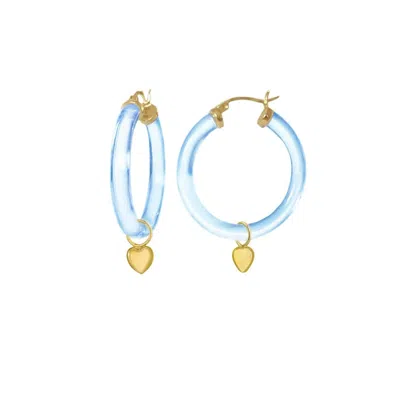 Gold & Honey Women's Heart Charm Lucite Hoop Earrings In Pastel Blue