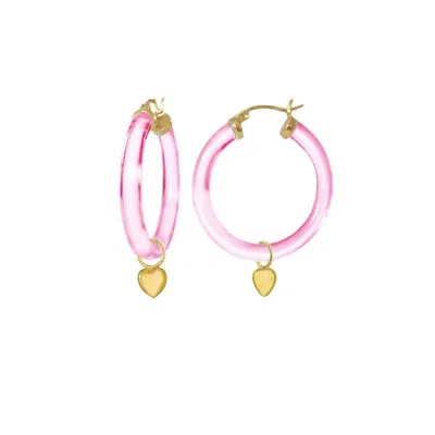 Gold & Honey Women's Heart Charm Lucite Hoop Earrings In Pink