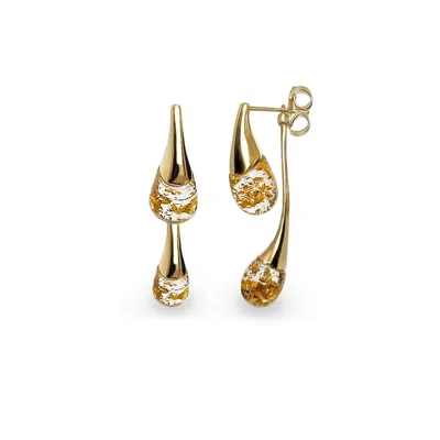 Gold & Honey Women's Interchangeable Double Drop Earrings In Clear And 24k Gold Leaf In Metallic