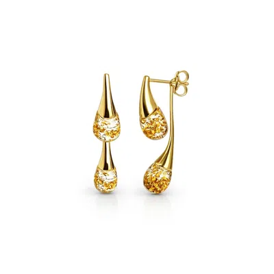 Gold & Honey Women's Interchangeable Double Drop Earrings In Clear Gold Leaf
