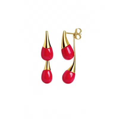 Gold & Honey Women's Interchangeable Double Drop Earrings In Pink Flamingo In Red